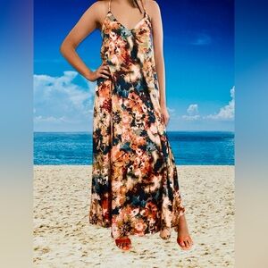 NICOLE MILLER NEW YORK Satin Floral Print Maxi Dress Sz S